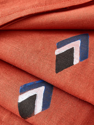 Flax & Symbol Throw - Terracotta