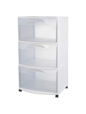 Sterilite Three Drawer Wide Cart With Clear Drawers