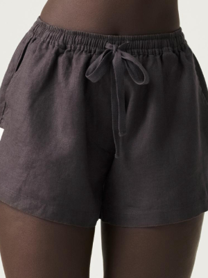 100% Linen Shorts In Kohl