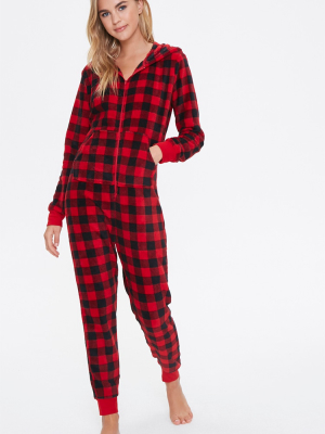 Plaid Hooded Pajama Jumpsuit