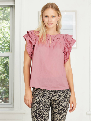 Women's Short Sleeve Eyelet Top - A New Day™