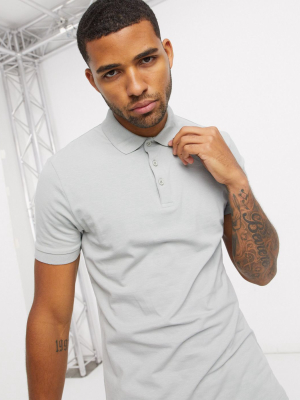 Asos Design Organic Muscle Fit Jersey Polo In Gray