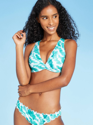 Women's Lightly Lined Triangle Bikini Top - Shade & Shore™ Aqua Tie-dye