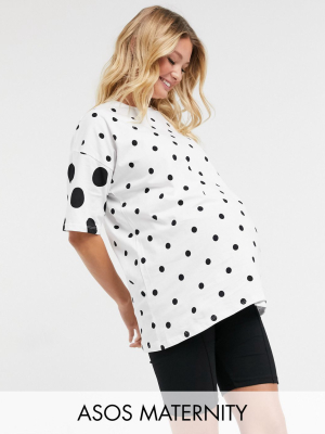 Asos Design Maternity Oversized T-shirt In Mixed Scale Spots