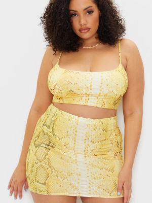 Plus Yellow Snake Print Scoop Neck Crop Top