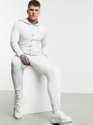 Asos Design Organic Muscle Tracksuit With Zip-up Hoodie In White Marl