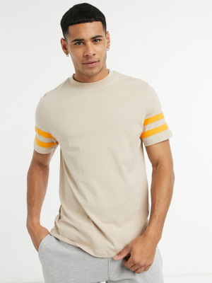 Asos Design T-shirt With Contrast Sleeve Stripe