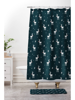 Little Arrow Design Co Modern Rudolph Shower Curtain Green - Deny Designs