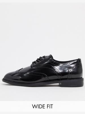 Asos Design Wide Fit More Flat Lace Up Shoes In Black