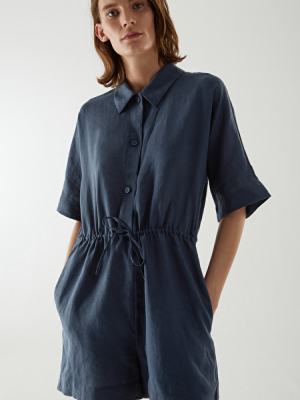 Linen Shirt-detail Romper