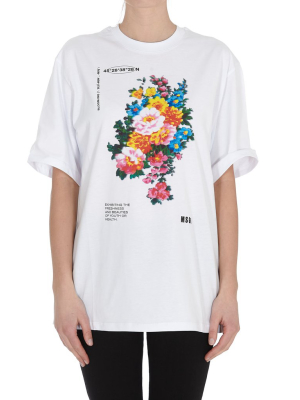 Msgm Floral Printed Oversized T-shirt