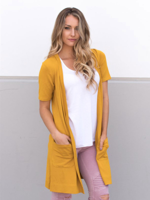 Short Sleeve Pocket Cardigan - Mustard