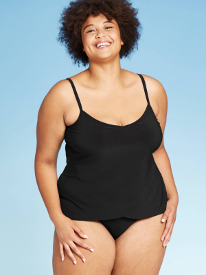 Women's Plus Size Drape Front Tankini Top - Aqua Green® Black