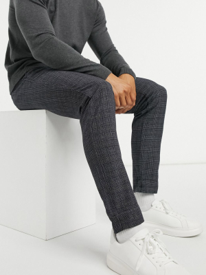 Jack & Jones Premium Jersey Suit Pants In Gray Plaid