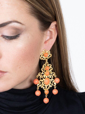 Filagree & Coral Drop Clip Earring