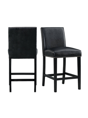 Set Of 2 Pia Faux Leather Counter Height Barstool Set Black - Picket House Furnishings