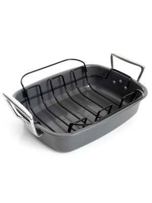 Kenmore Travens 17 Inch Carbon Steel Roaster In Grey With Rack In Black