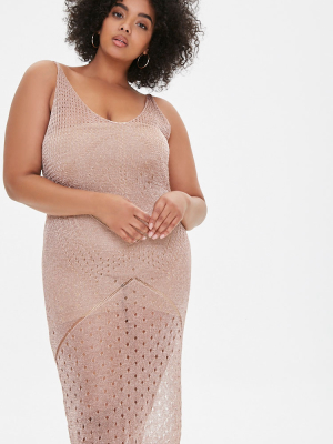 Plus Size Sheer Metallic Midi Dress