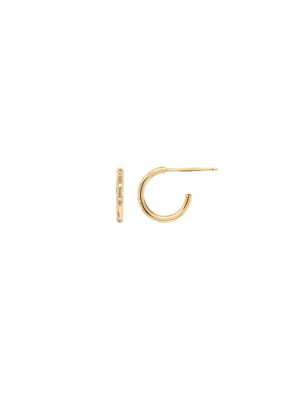 14k Huggie Hoops With 3 Bead Set Diamonds