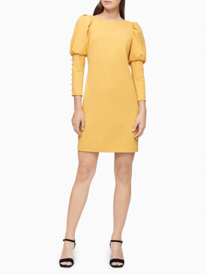 Boat Neck 3/4 Puff Sleeve Shift Dress