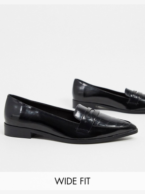 Asos Design Wide Fit Maltby Pointed Loafers In Black Croc