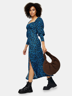 Blue Ditsy Midi Full Sleeve Prairie Midi Dress