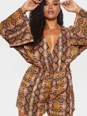 Plus Snake Print Flare Sleeve Romper