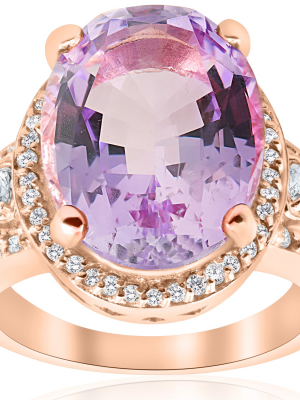 Pompeii3 9 1/2ct Oval Amethyst Vintage Halo Diamond Ring 14k Rose Gold