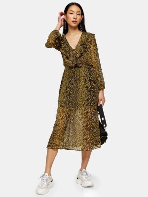 Leopard Print Ruffle Midi Dress