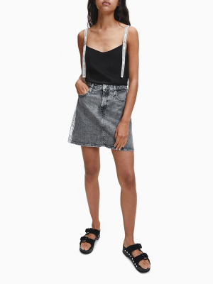 Logo Tape High Rise Denim Mini Skirt