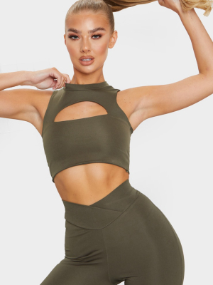 Khaki Cut Out Sports Crop Top