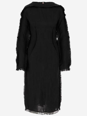 Marni Frayed Detail Long Sleeve Midi Dress