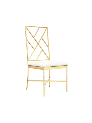 Fretwork Back Gold Leaf Chair With White Vinyl Cushion