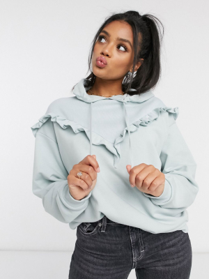 River Island Frill Front Two-piece Hoody In Blue