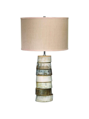 Stacked Horn Table Lamp In Horn With Medium Drum Shade In Elephant Hemp