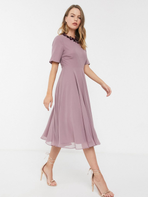 Asos Design Crop Top Embellished Neckline Midi Dress