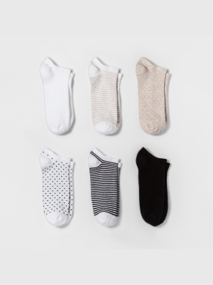 Women's Multipattern 6pk Low Cut Socks - A New Day™ White 4-10