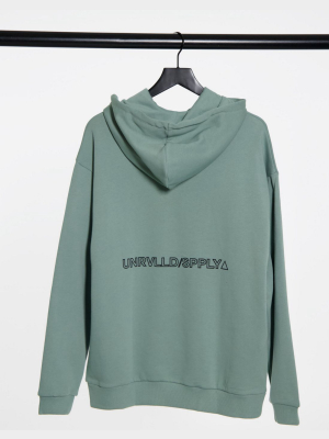 Asos Unrvlld Spply Oversized Hoodie In Green With Back Logo
