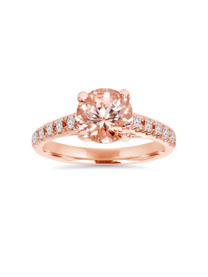 Pompeii3 8mm Morganite & 1/4 Carat Diamond 14k Rose Gold Engagement Ring (1 3/4tw)