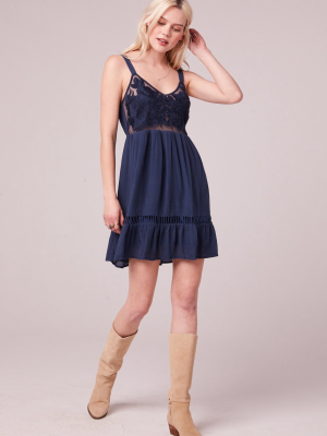 Lecce Navy Embroidered Mesh Mini Dress