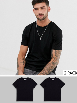 Topman 2 Pack Crew Neck T-shirts In Black