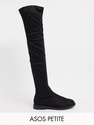 Asos Design Petite Kennedy Flat Over The Knee Boots In Black