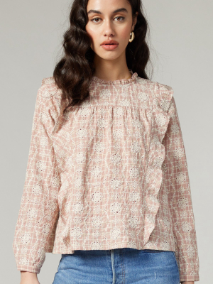Goldie Embroidered Plaid Eyelet Blouse