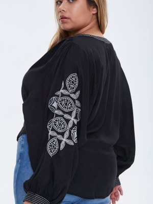 Plus Size Embroidered Peasant Top