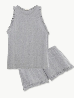 Eberjey Ruthie Short Sleeve Ruffle Pj Set - Heather Grey