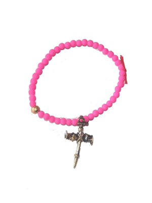 Lead Jewelry Neon Pink Cross Bead Bracelet 4b176