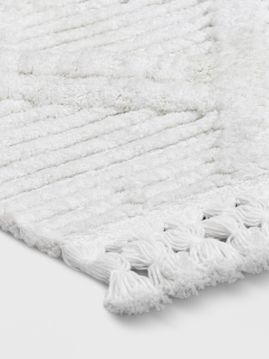Diamond Embossed Tasseled Woven Bath Rug White - Threshold™