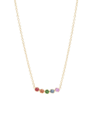 14k 5 Rainbow Sapphire Bezel Bar Necklace