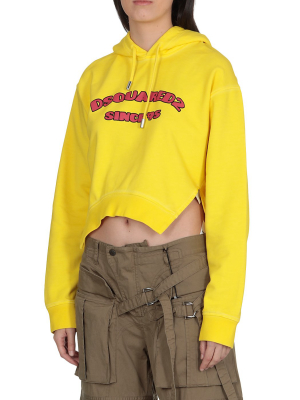 Dsquared2 Logo Printed Side-slit Cropped Hoodie