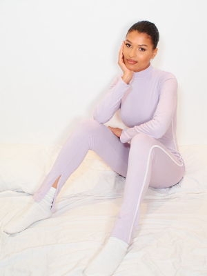 Lilac Sports Stripe High Neck Jumpsuit